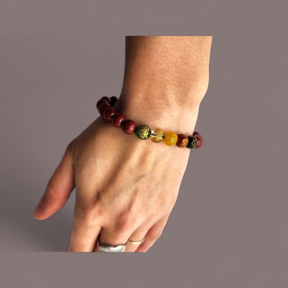 8 mm Cinnabar bracelet with a symbol of 4 elements of life - Picture 4 of 4